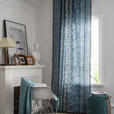 Azul Blue Geometrischer Boho Lichtdurchlässiger Maßgeschneiderter Vorhang